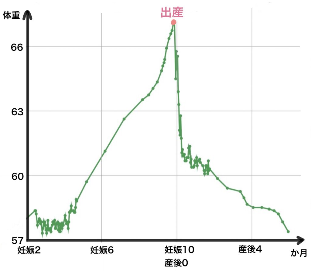 体重　グラフ　妊娠前後　産後